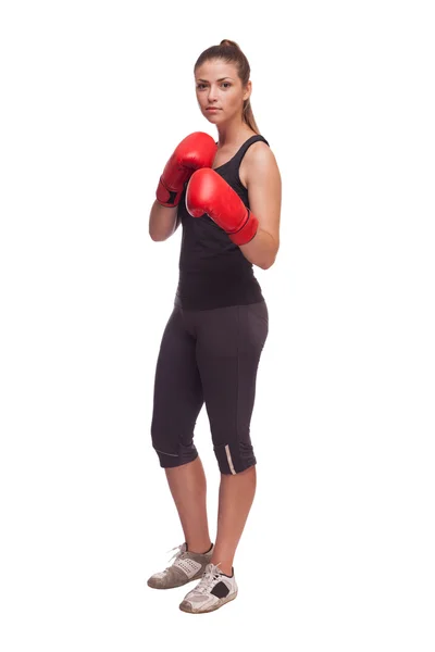 Hermosa mujer con guantes de boxeo — Foto de Stock