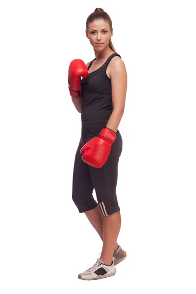 Bella donna con i guanti da boxe — Foto Stock