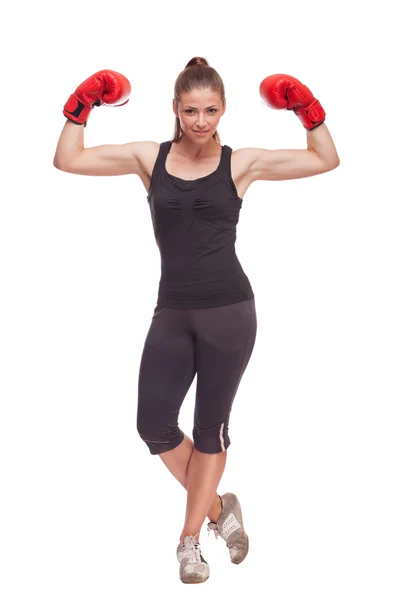 Mulher bonita com luvas de boxe — Fotografia de Stock