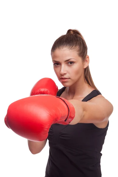 Bella donna con i guanti da boxe — Foto Stock