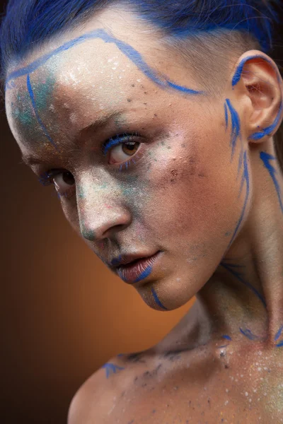 Emotional girl with creative face art — Stock Photo, Image