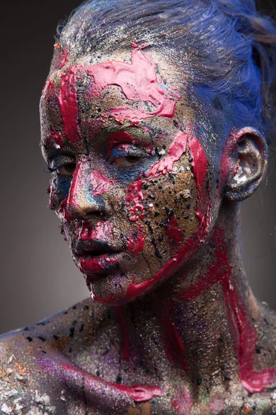 Girl with colorful bodyart and face art — Stock Photo, Image