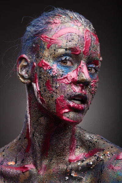 Girl with colorful bodyart and face art — Stock Photo, Image