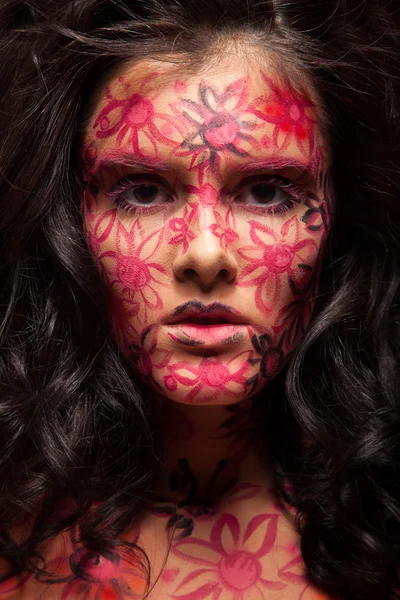 Woman with flowers face art — Stock Photo, Image