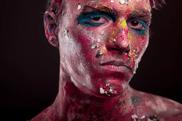 Man with bloody body art and face art — Stock Photo, Image