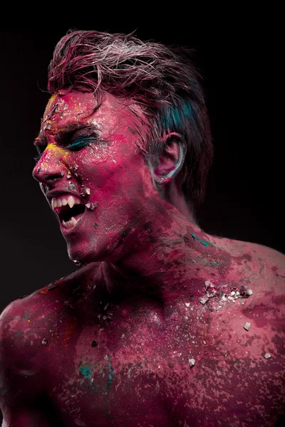 Man with bloody body art and face art — Stock Photo, Image