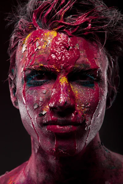 Man with bloody body art and face art — Stock Photo, Image