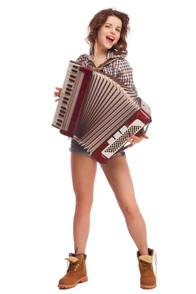 Pretty woman with accordion — Stock Photo, Image