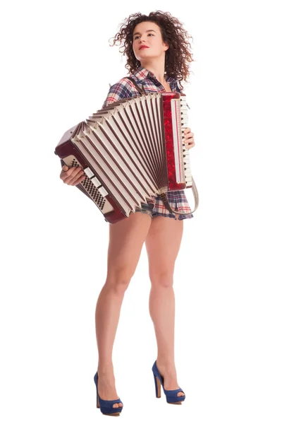 Pretty woman with accordion — Stock Photo, Image