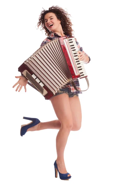 Pretty woman with accordion — Stock Photo, Image