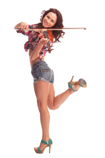 Beautiful woman with violin — Stock Photo, Image