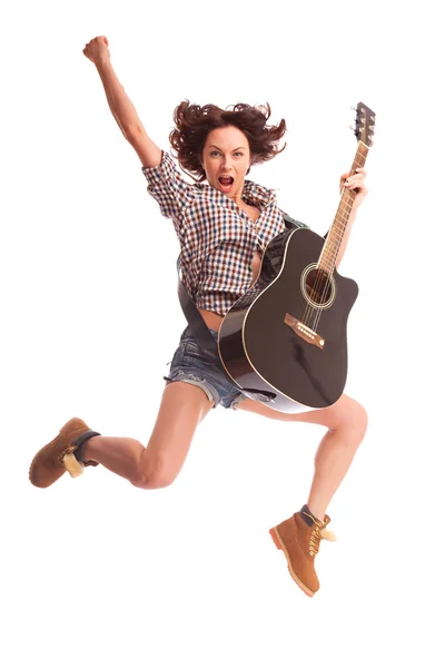 Young female musician with guitar — Stock Photo, Image