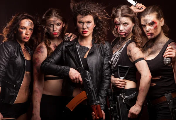 Armed strong female killers — Stock Photo, Image