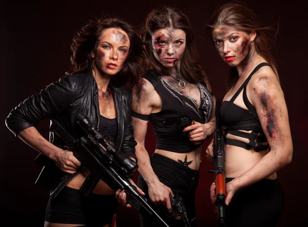 Armed strong female killers — Stock Photo, Image