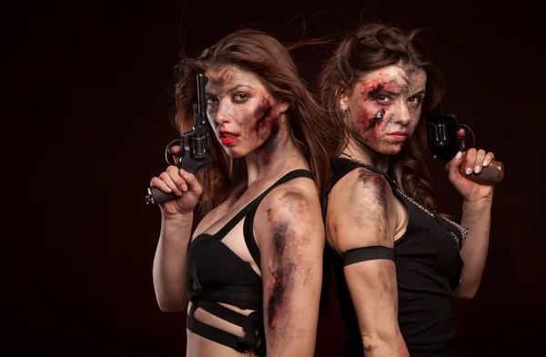 Armed strong female killers — Stock Photo, Image