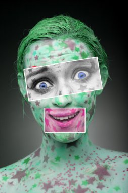 Pop art kolaj bir kadın yüzü