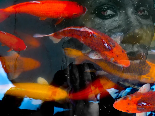 Collage Hintergrund mit Frau und Fisch — Stockfoto