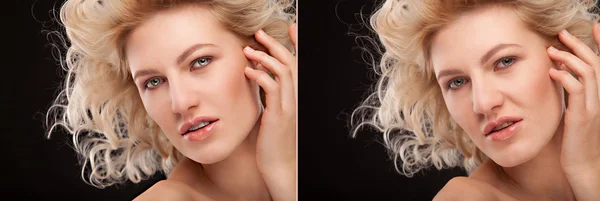 Blond woman before and after the procedure — Stock Photo, Image