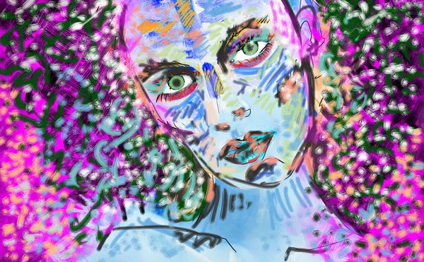 Abstrakt vackra tecknade kvinna ansikte — Stockfoto