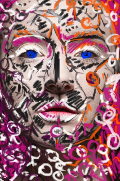 Abstract beautiful cartoon  woman face — Stock Photo, Image