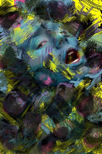 Kvinna ansikte bland på psykedeliska linjer — Stockfoto