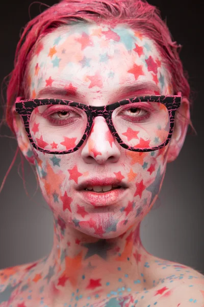 Sensual woman with stars on the face — Stock Photo, Image