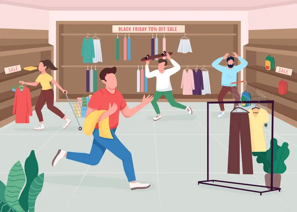 Shopaholics Sur Black Friday Illustration Vectorielle Couleur Plate Magasin Vêtements — Image vectorielle