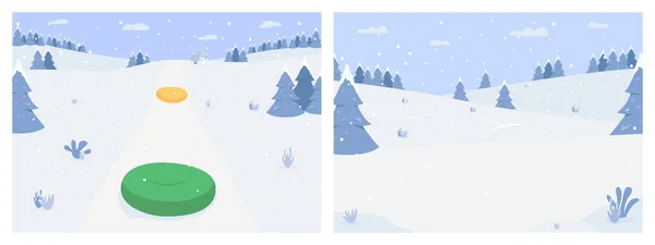 Зимові Активності Плоскі Векторні Ілюстрації Сплячий Пагорб Гірськолижний Спорт Снігопад — стоковий вектор