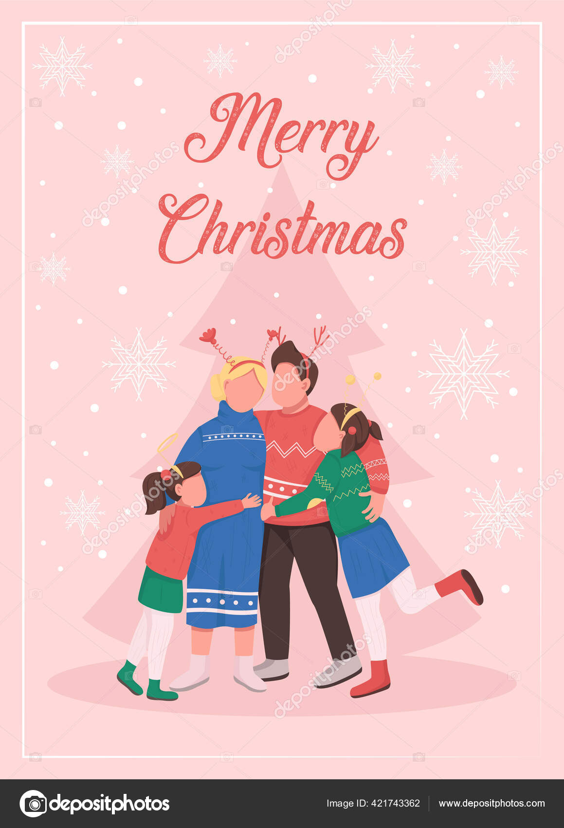 Christmas Family Greeting Card Flat Vector Template Happy Parents Children Vector Image By C Ntlstudio Vector Stock 421743362