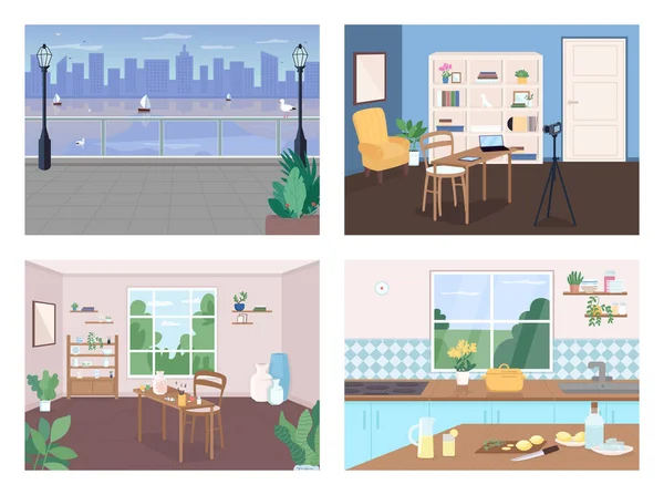 Lugares Para Recreação Conjunto Ilustração Vetorial Cor Plana Paisagem Urbana —  Vetores de Stock