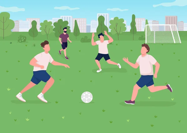 Jogo Futebol Livre Ilustração Vetorial Cor Plana Desportista Jogar Atletas — Vetor de Stock