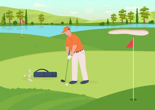 Jogo Golfe Ilustração Vetorial Cor Plana Jogador Profissional Com Clube — Vetor de Stock