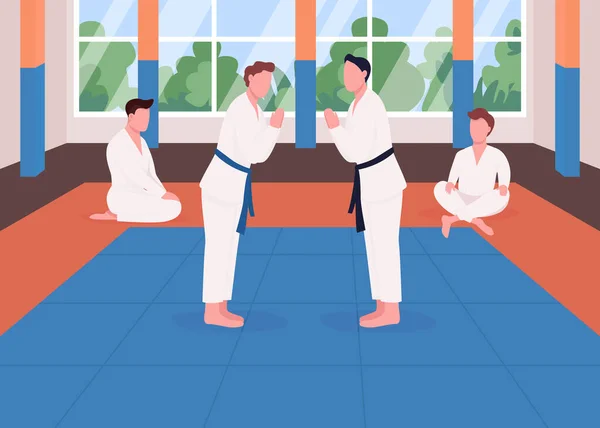 Martial Arts Training Flat Color Vector Illustration Kung School Taekwondo — Stock Vector