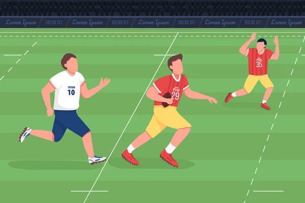 Rugby Unión Plana Vector Color Ilustración Los Atletas Juegan Fútbol — Archivo Imágenes Vectoriales