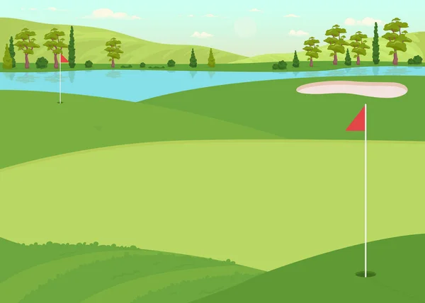 Campo Golfe Ilustração Vetorial Cor Plana Gramado Para Competição Jogos — Vetor de Stock