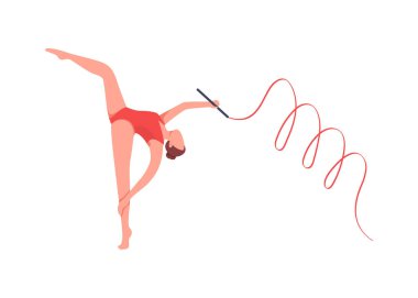 Yüzü olmayan düz renk vektörlü jimnastikçi. Ritmik dans. Gençler için aktif bir yaşam tarzı. Sporcu kadın web grafik tasarımı ve animasyonu için izole çizgi film çizimi eğitimi