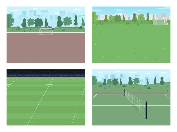 Urban Park Sport Game Flat Color Vector Illustration Set Space — ストックベクタ