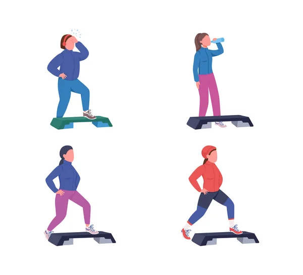 Exercising Women Flat Color Vector Faceless Character Set Fitness Workout - Stok Vektor
