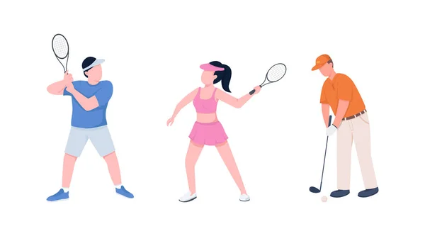 Joueurs Tennis Couple Plat Vecteur Couleur Jeu Caractères Sans Visage — Image vectorielle