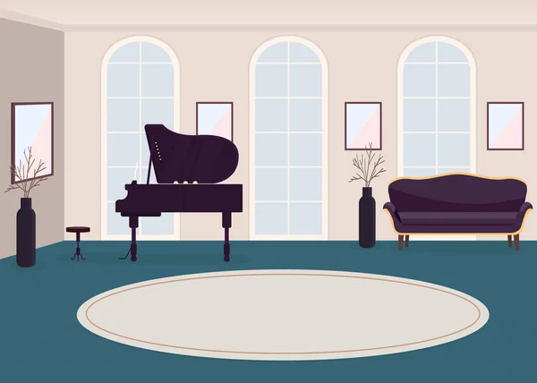 Salón Música Lujo Ilustración Vector Color Plano Gran Piano Para — Archivo Imágenes Vectoriales