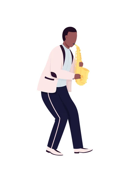 African Saxophonist Flat Color Vector Faceless Character Man Play Classical — Stockvector