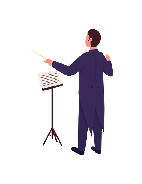 Orchestra Conductor Flat Color Vector Faceless Character Man Direct Concert — Stock Vector