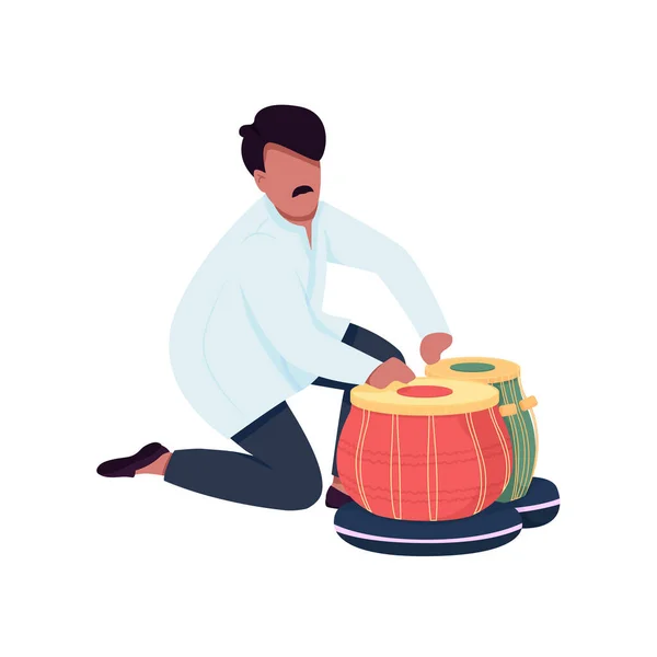 Indian Musician Play Tabla Drums Flat Color Vector Faceless Character — Stockvector