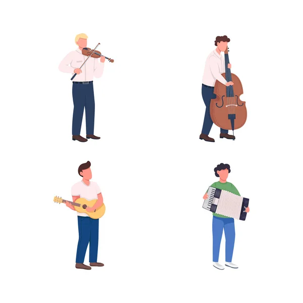 오케스트라 음악가들은 얼굴없는 캐릭터 멜로디를 연주자들은 그래픽 디자인과 애니메이션 컬렉션을 — 스톡 벡터