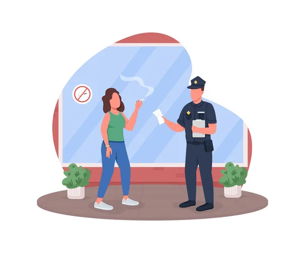 Kara Palenie Wektor Baner Internetowy Plakat Policjant Kobietą Palącą Płaskie — Wektor stockowy