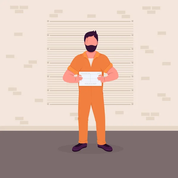 Police Mugshot Flat Color Vector Illustration Prison Photo Criminal Suspect — Stock Vector