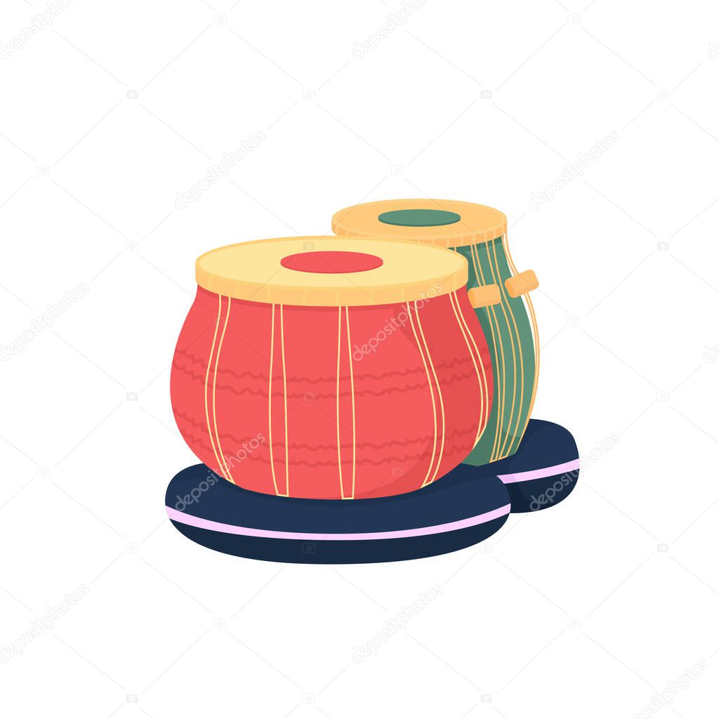 Tabla drums flat color vector object. Classical eastern music performance. Ethnic concert. Traditional indian musical instrument isolated cartoon illustration for web graphic design and animation