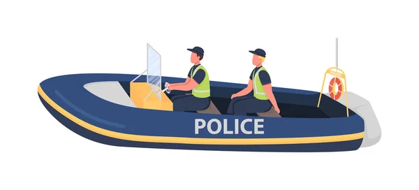 水上警察フラットカラーベクトル顔のない文字 警官がボートに乗ってる 海上パトロールだ 沿岸規制だ ウェブグラフィックデザインとアニメーションのための法執行隔離された漫画イラスト — ストックベクタ