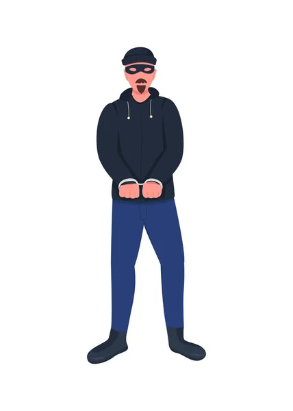 Robber Handcuffs Flat Color Vector Faceless Character Burglar Mask Disguise — Stock Vector