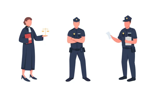 Law Enforcement Workers Flat Color Vector Faceless Character Set Judge — Stock Vector